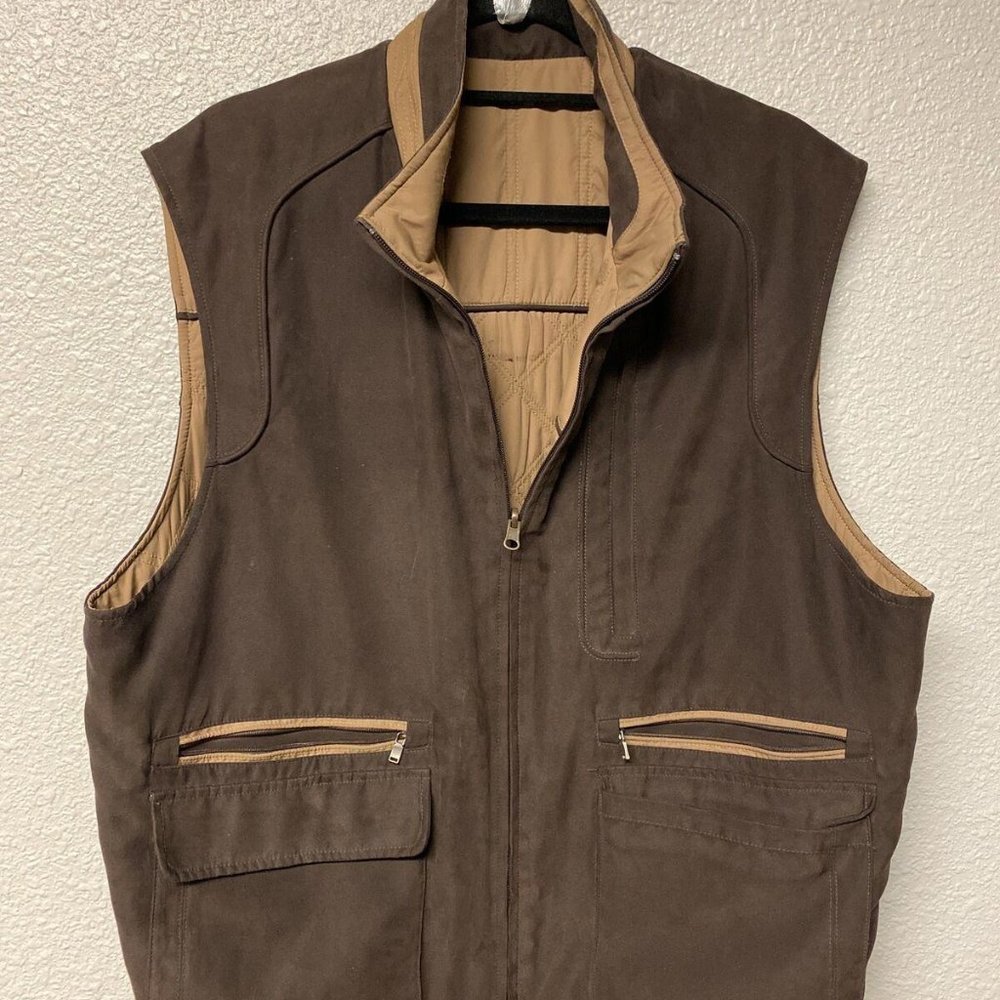 Cutter and Buck Microfiber Reversible Quilted Vest Size Large L Brown
